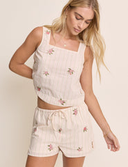 Light Pink Striped Drawstring Shorts