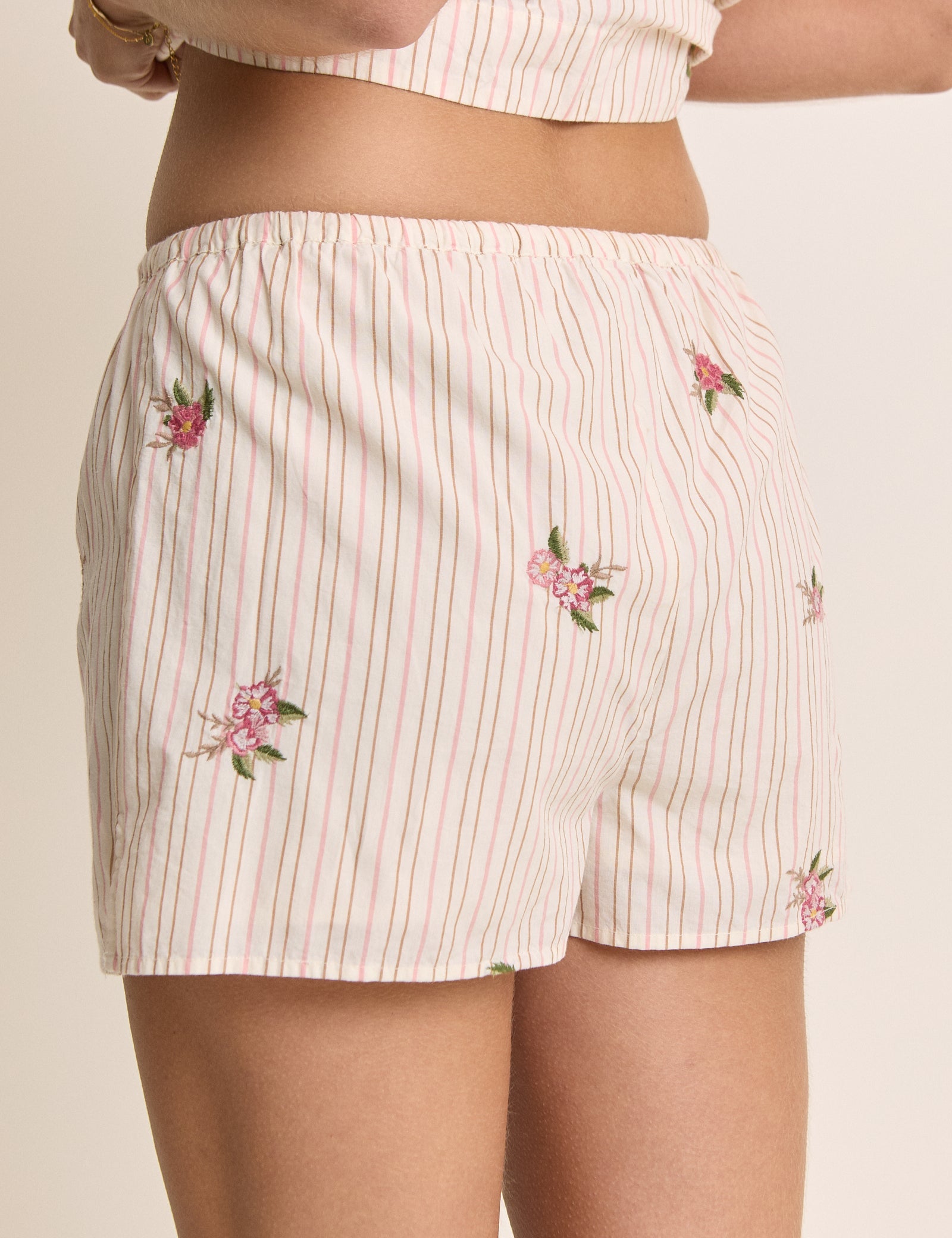Light Pink Striped Drawstring Shorts