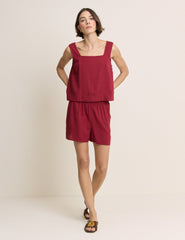 Red Linen-Blend Swing Top