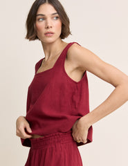 Red Linen-Blend Swing Top