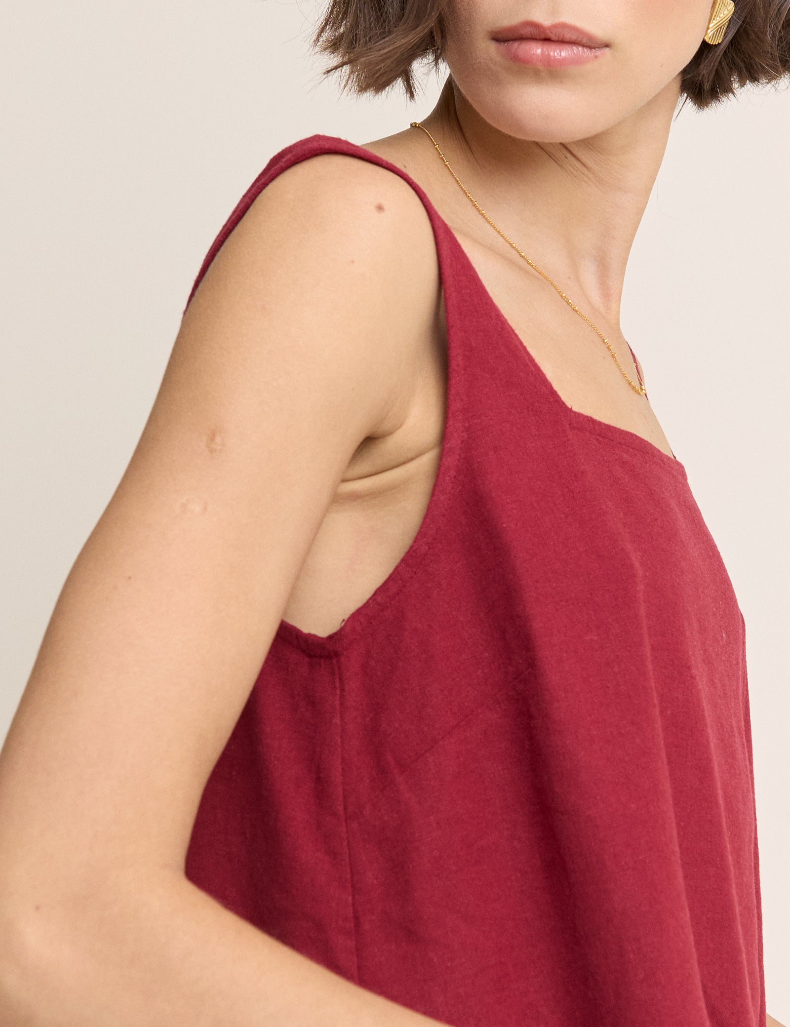 Red Linen-Blend Swing Top
