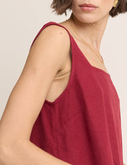 Red Linen-Blend Swing Top