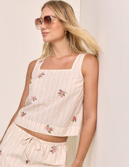 Light Pink Striped Embroidered Swing Top