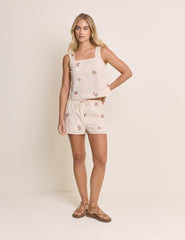 Light Pink Striped Embroidered Swing Top