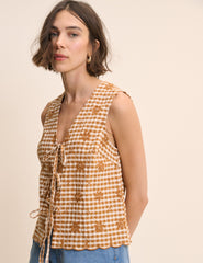 Orange Gingham Floral Tie Front Tessa Top