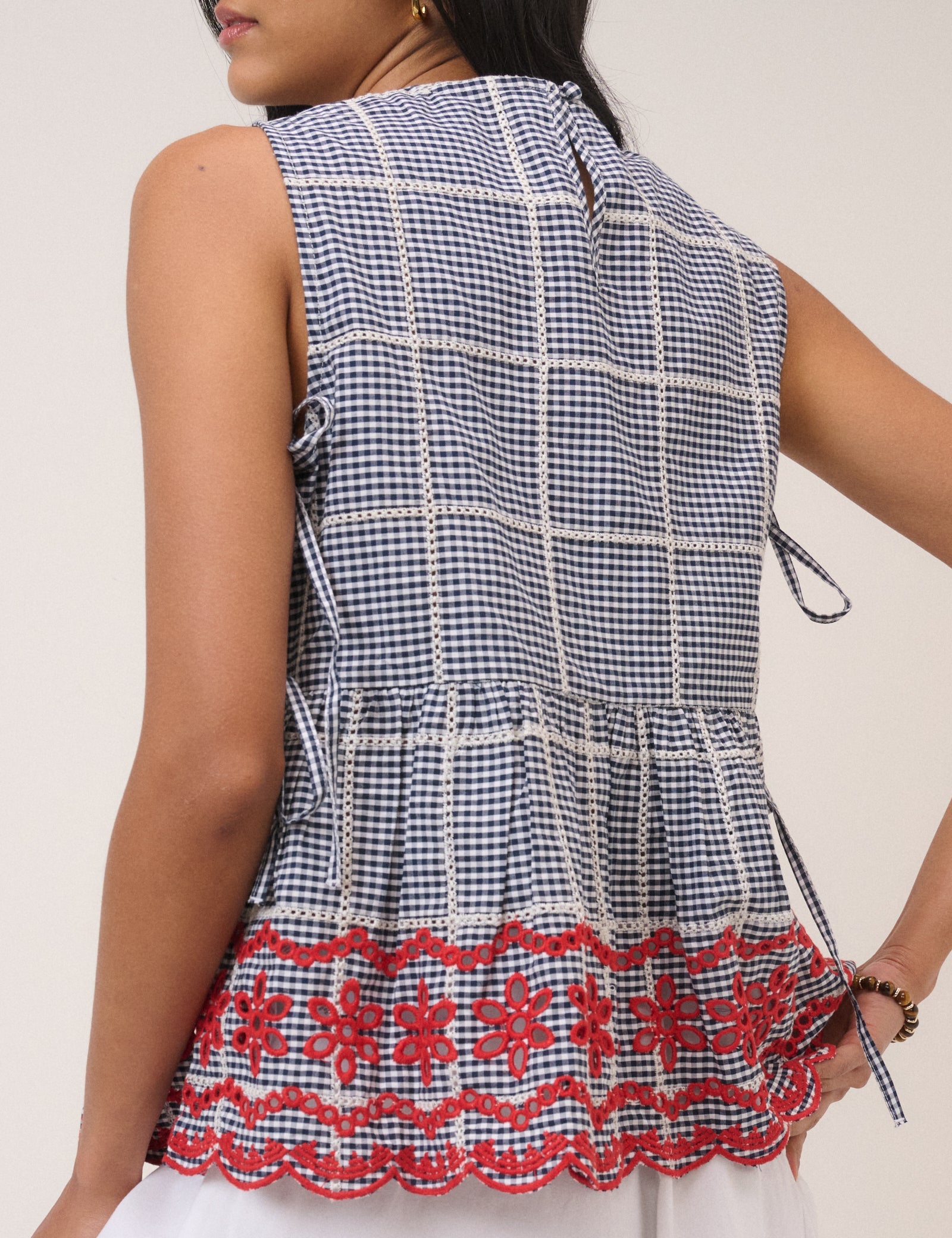 Black Gingham Embroidered Top & Trousers Set