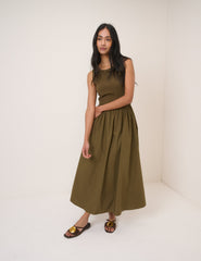Khaki Sleeveless Vera Midi Dress