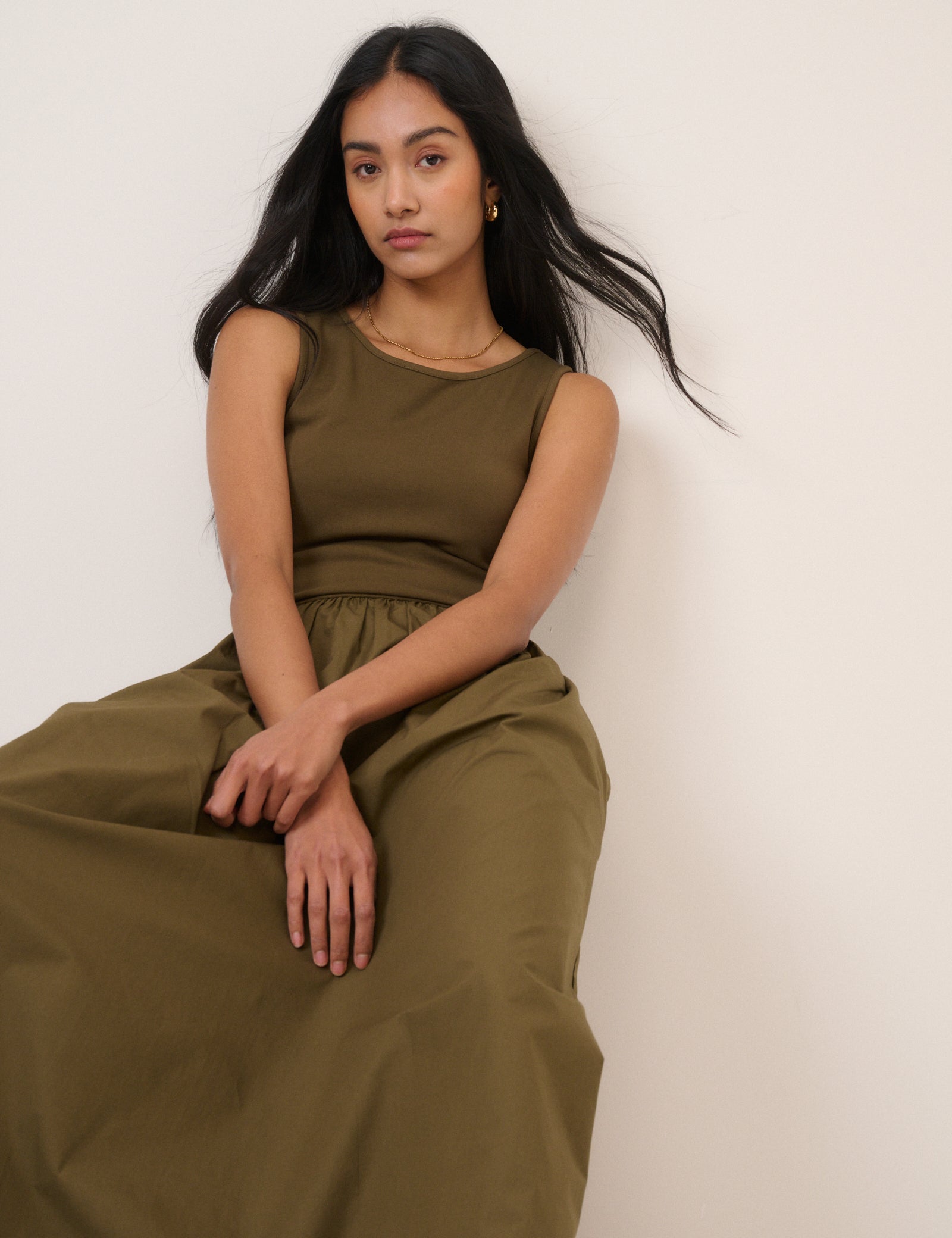 Khaki Sleeveless Vera Midi Dress
