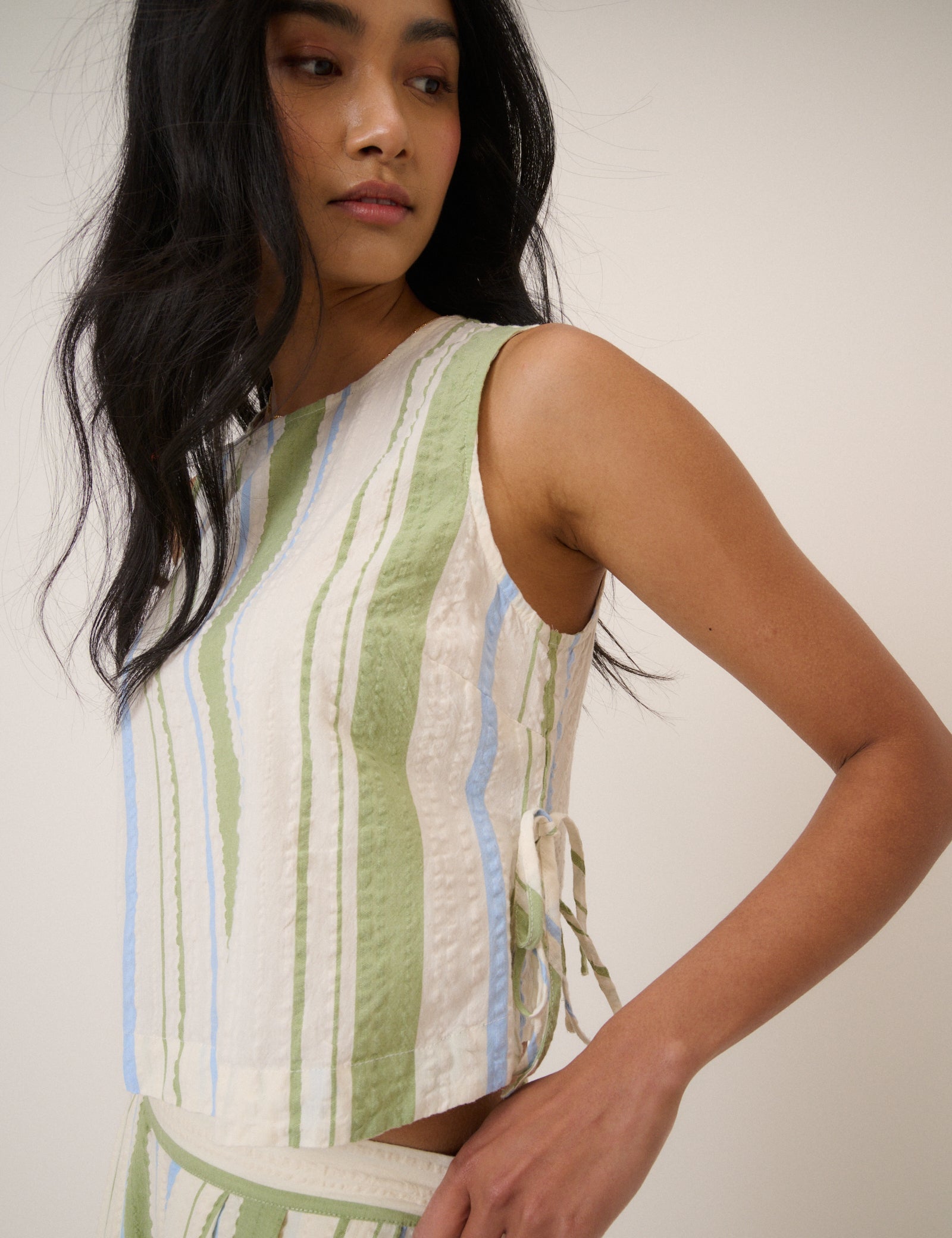 Green And Blue Striped Swing Top