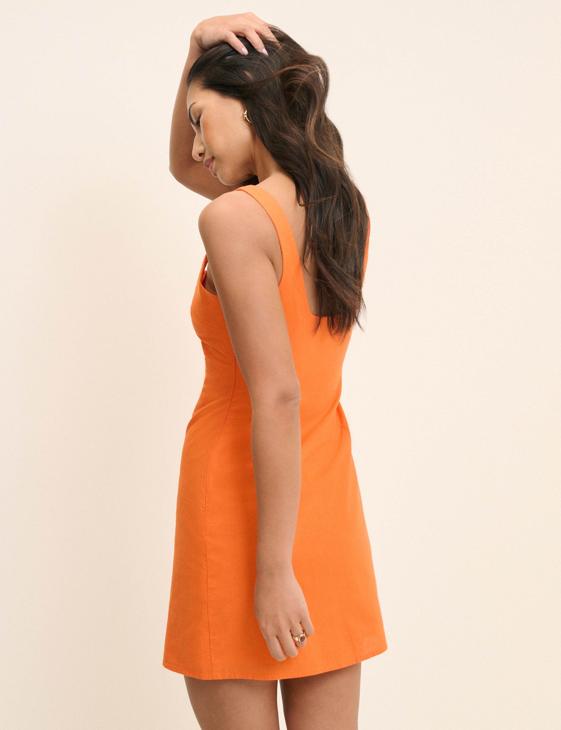 Orange Linen-Blend Connie Shift Mini Dress