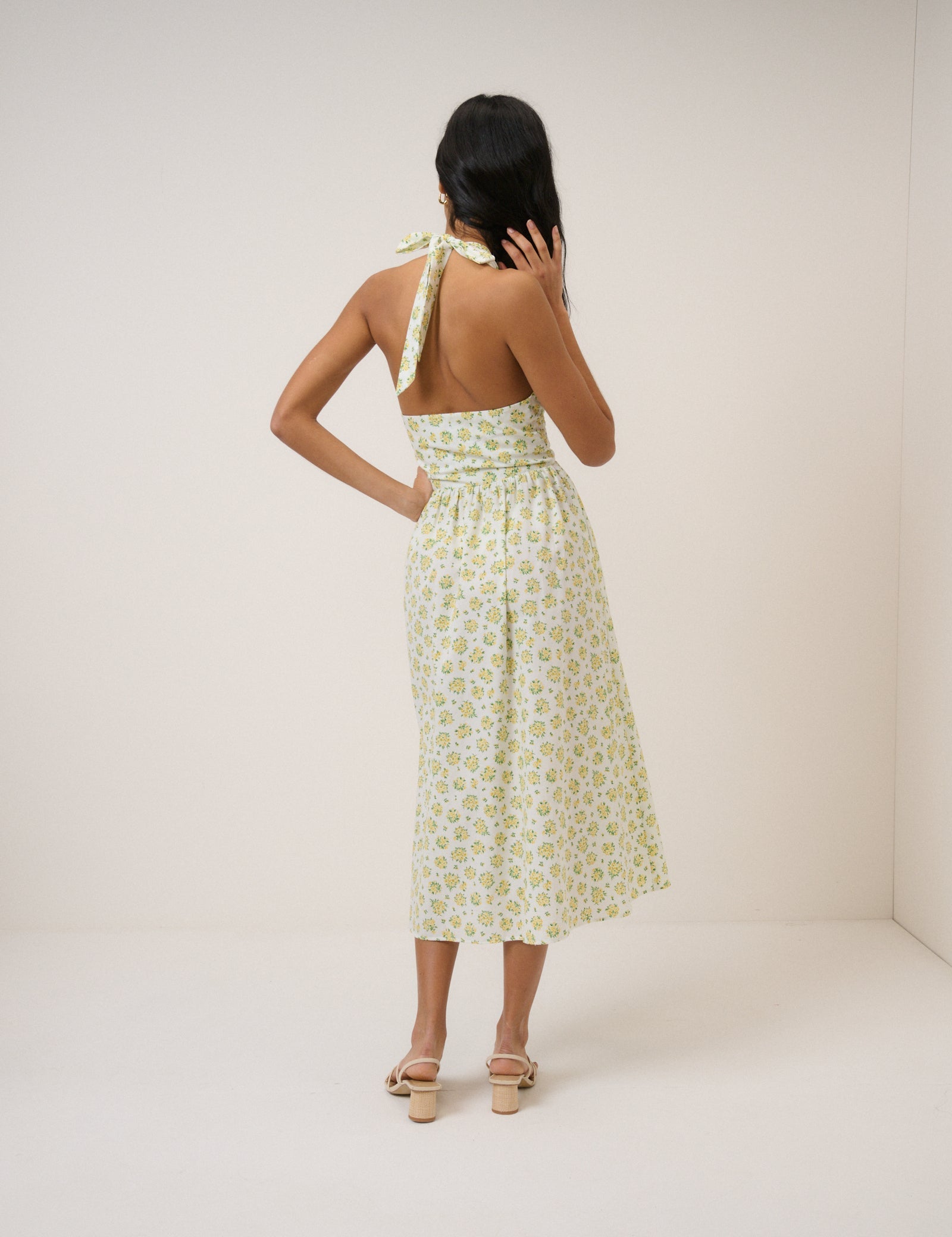 Yellow Floral Halterneck Lilijana Midi Dress