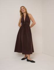 Brown Striped Halterneck Lilijana Midi Dress