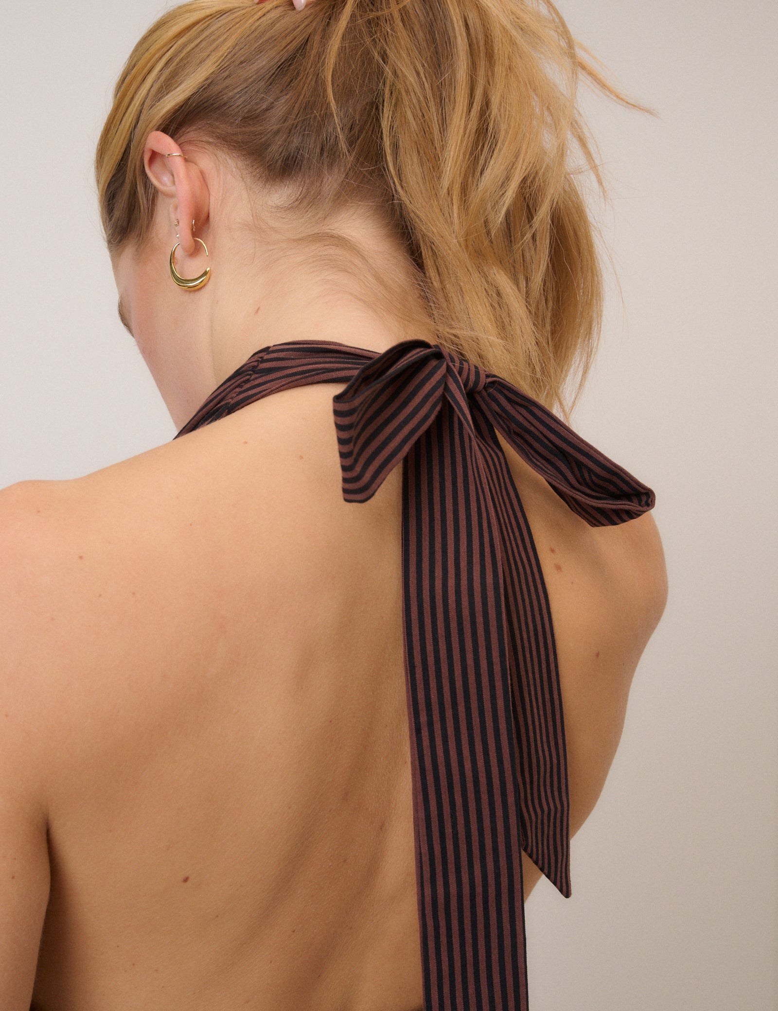 Brown Striped Halterneck Lilijana Midi Dress