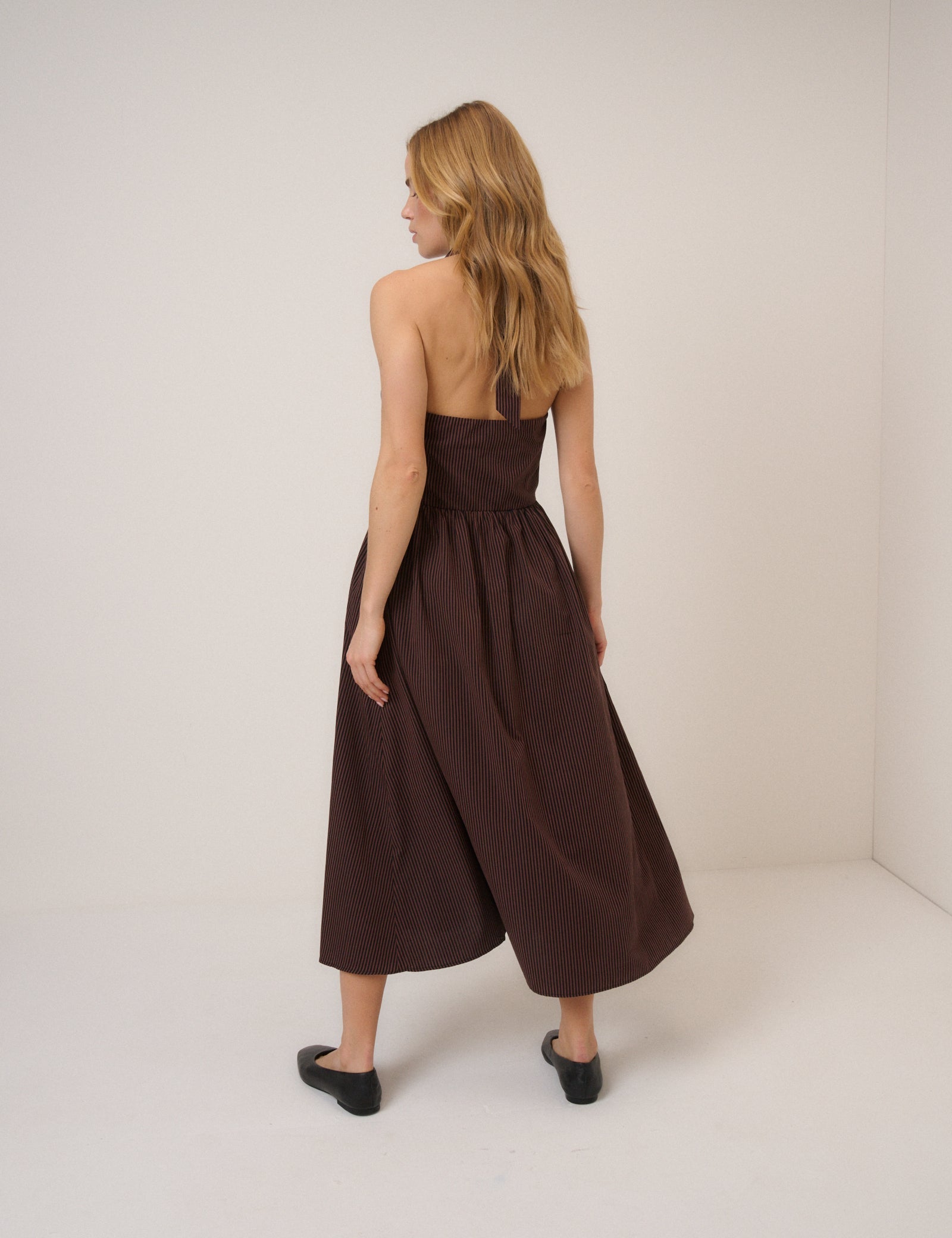 Brown Striped Halterneck Lilijana Midi Dress