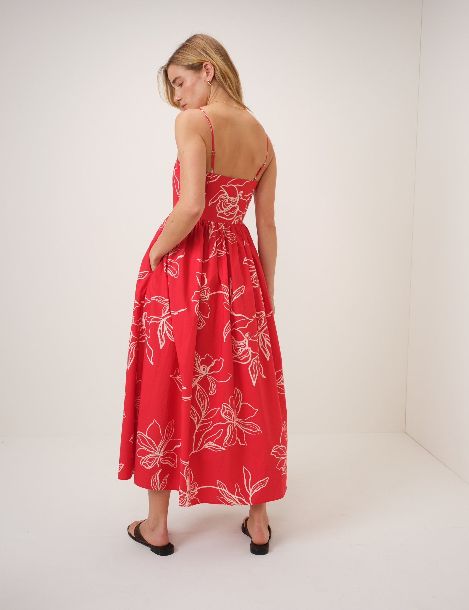 Red Floral Madeline Midi Dress