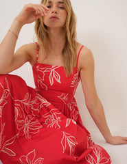 Red Floral Madeline Midi Dress