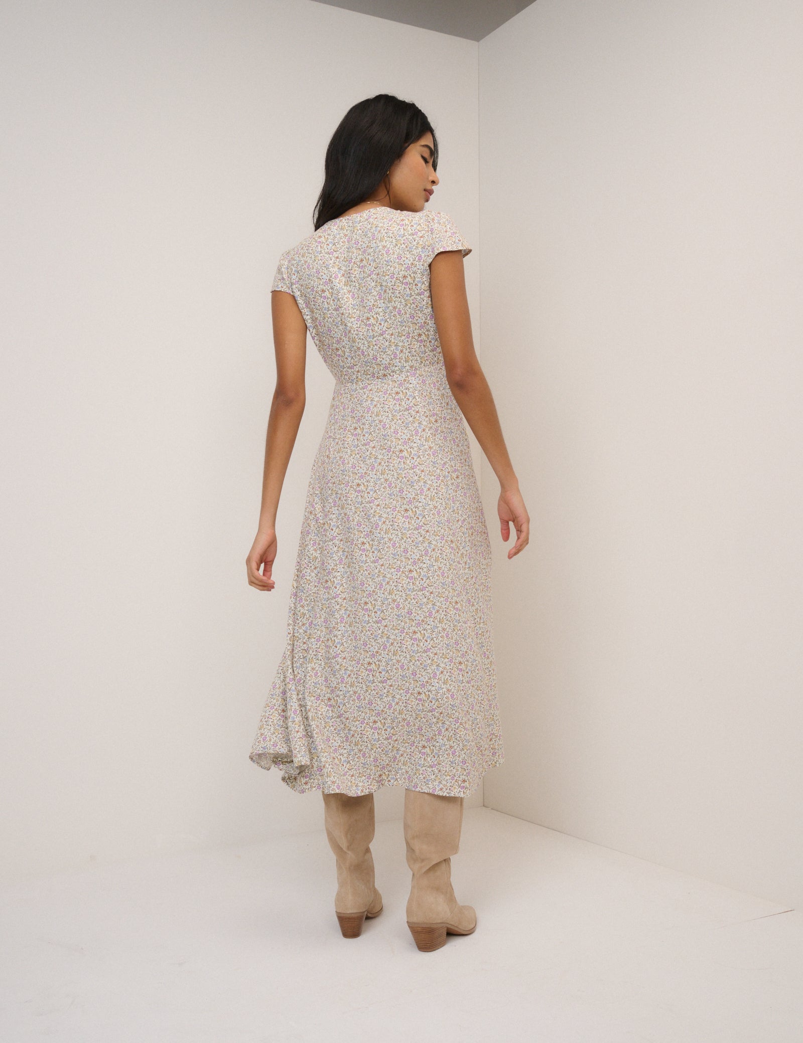 White Ditsy Floral Avery Midi Dress