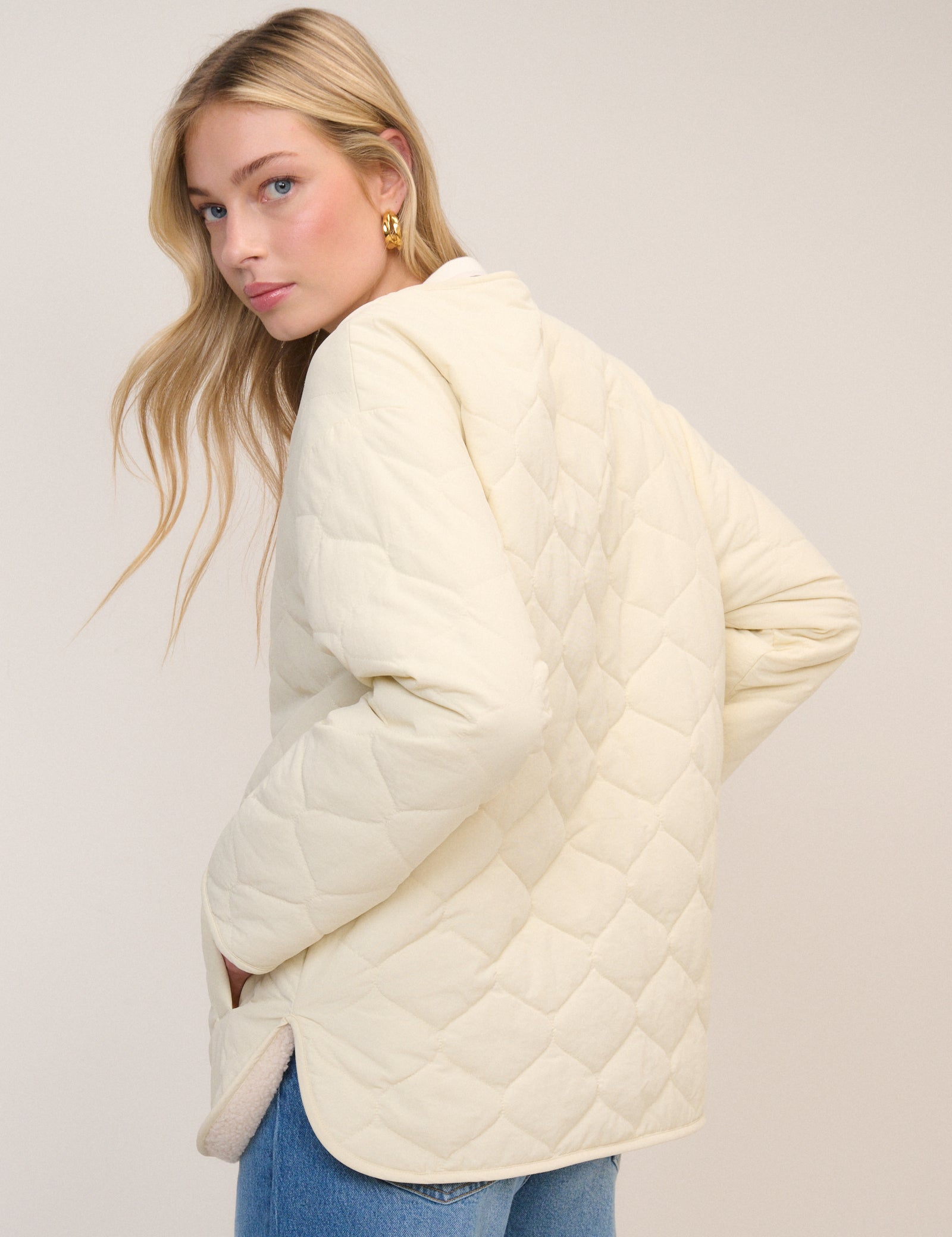 Cream Quilted Reversible Liner Jacket