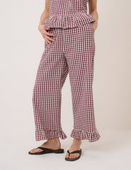 Burgundy Gingham Frill Hem Trousers