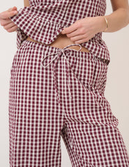 Burgundy Gingham Frill Hem Trousers