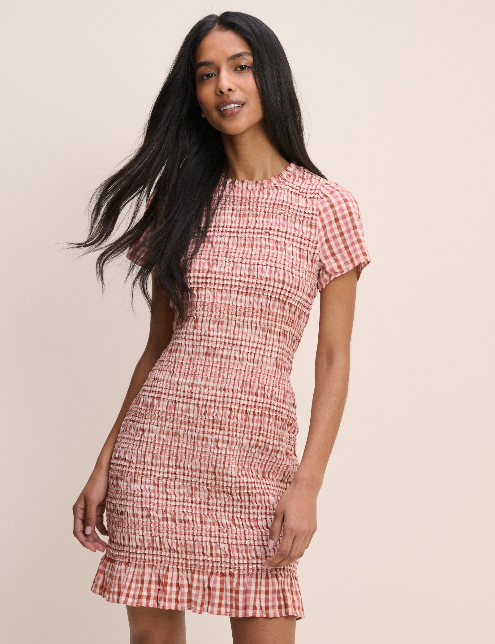 Pink Gingham Ruched Martha Mini Dress