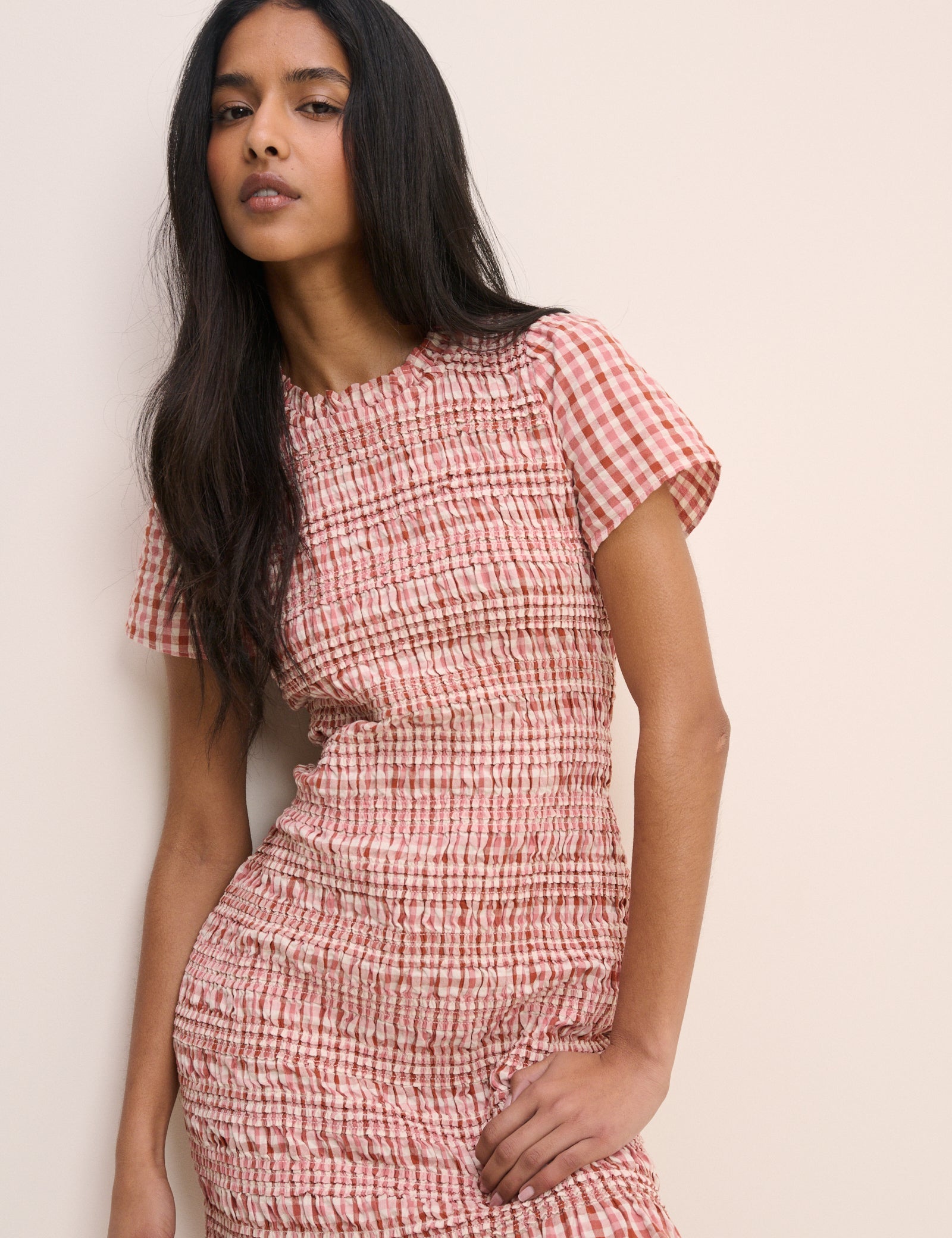 Pink Gingham Ruched Martha Mini Dress