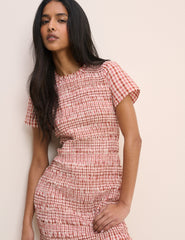Pink Gingham Ruched Martha Mini Dress