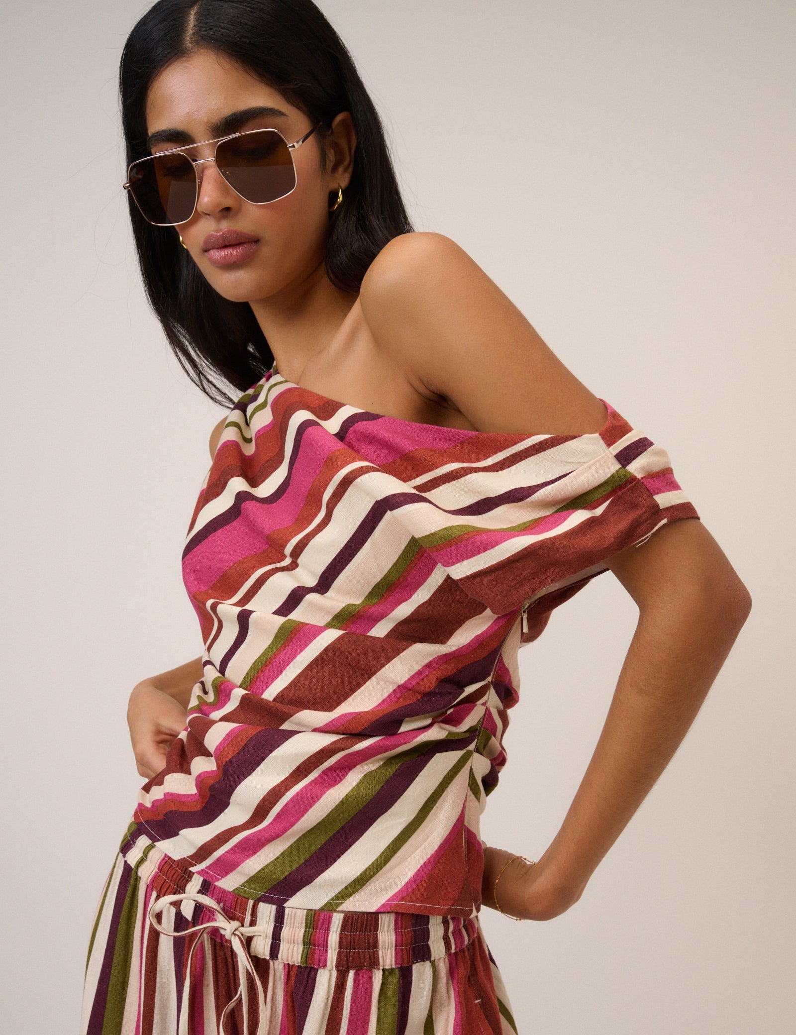 Multi-Coloured Striped Top & Trousers Set