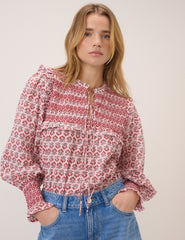 Pink Ditsy Floral Blouson Sleeve Blouse