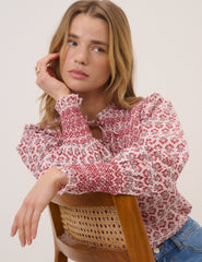Pink Ditsy Floral Blouson Sleeve Blouse
