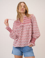 Pink Ditsy Floral Blouson Sleeve Blouse