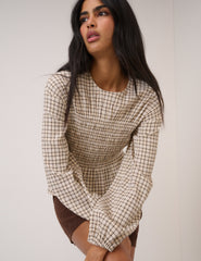 Yellow Check Shirred Blouse