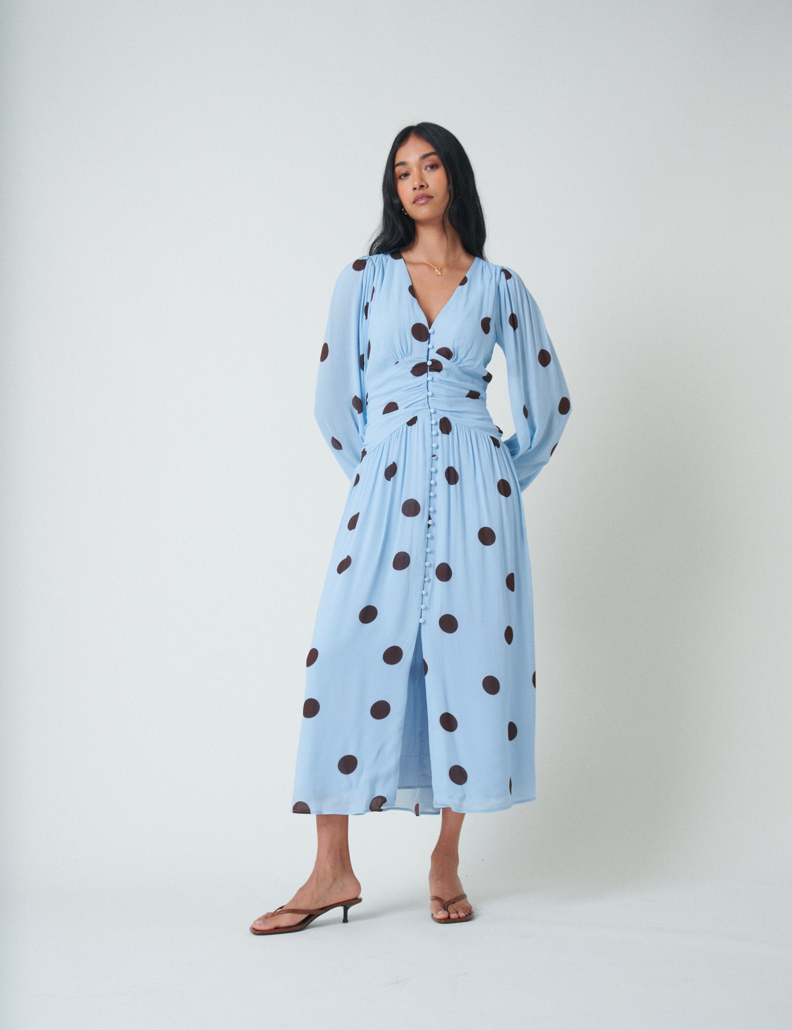 Blue Polka Dot Luna Midi Dress