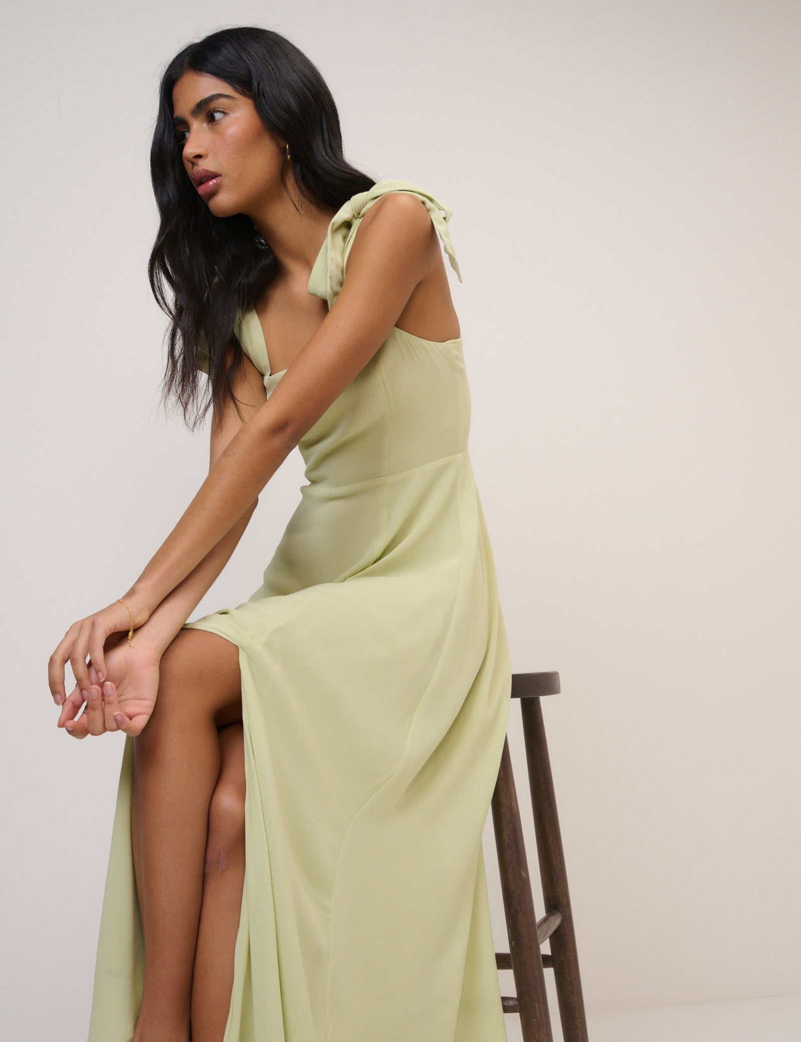 Green Chiffon Square Neck Tamar Midi Dress