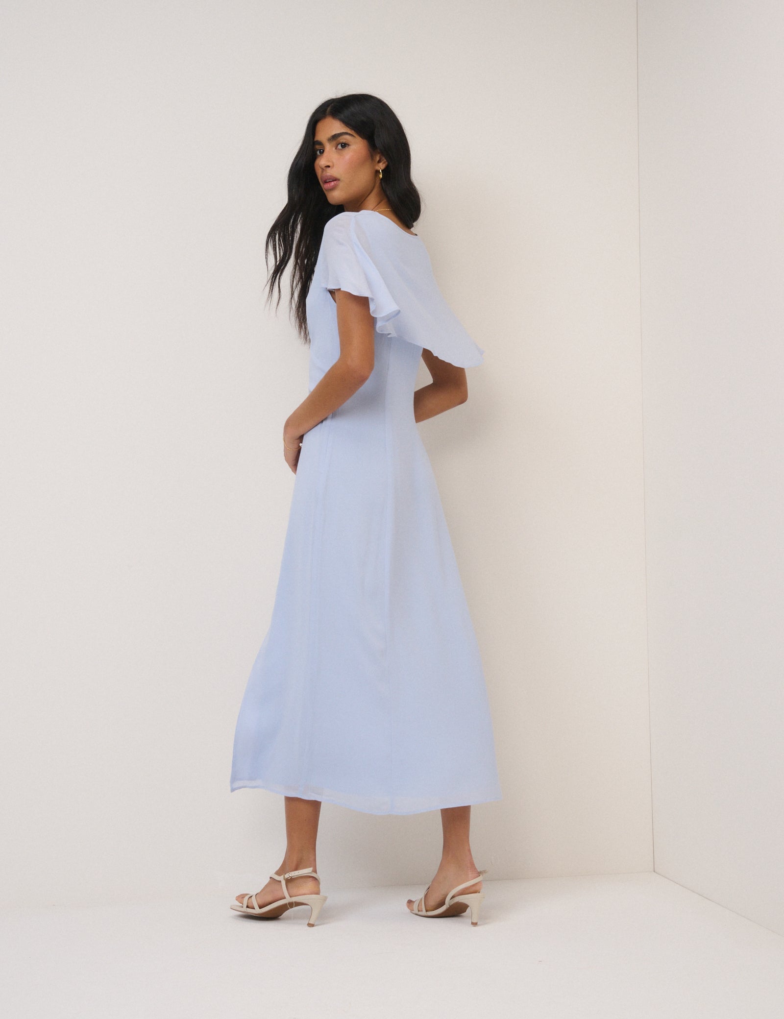 Soft Blue Chiffon Short Sleeve Marlow Midi Dress
