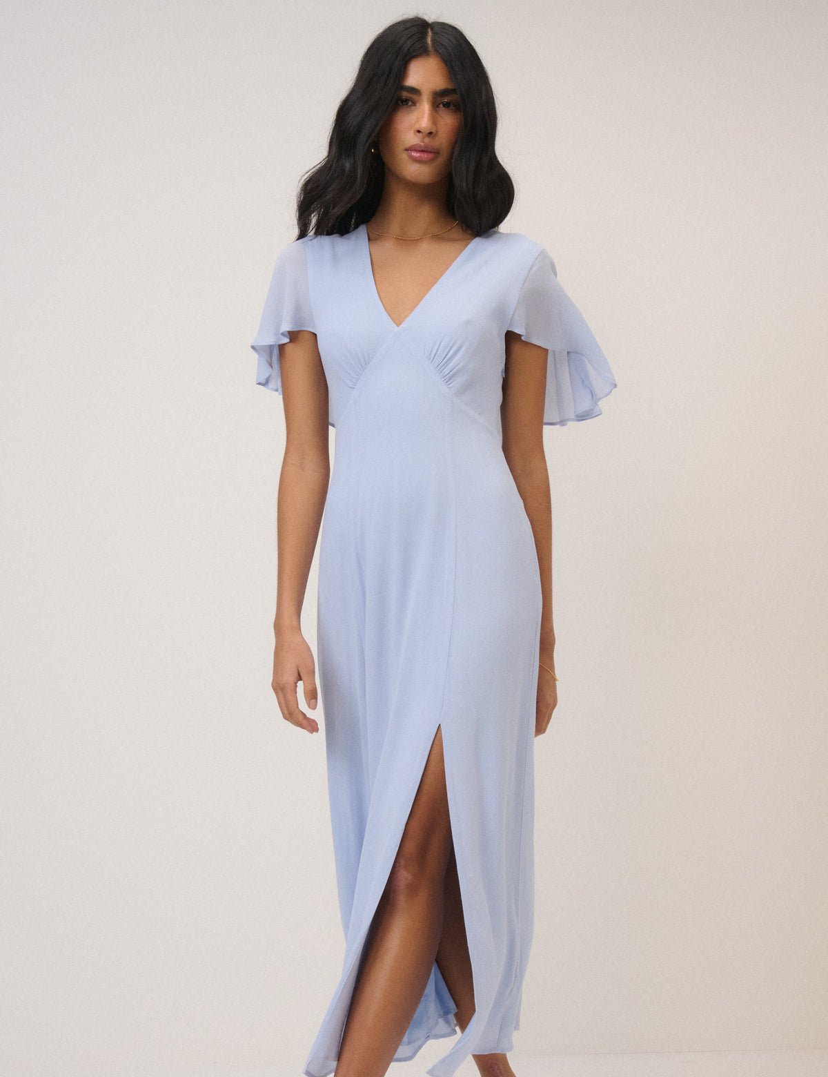 Soft Blue Chiffon Short Sleeve Marlow Midi Dress