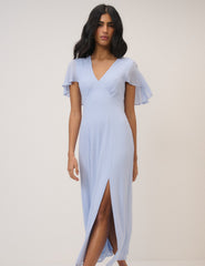 Soft Blue Chiffon Short Sleeve Marlow Midi Dress