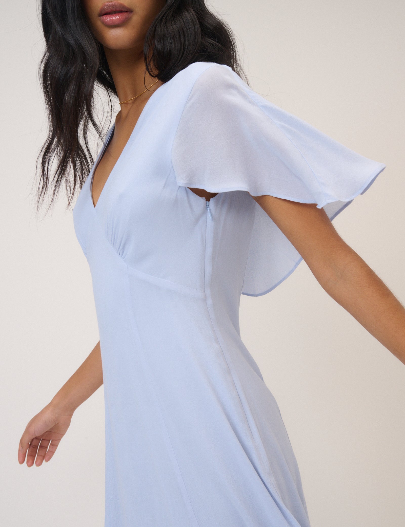Soft Blue Chiffon Short Sleeve Marlow Midi Dress