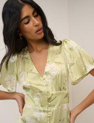 Sage Green Floral Satin Erin Midi Dress