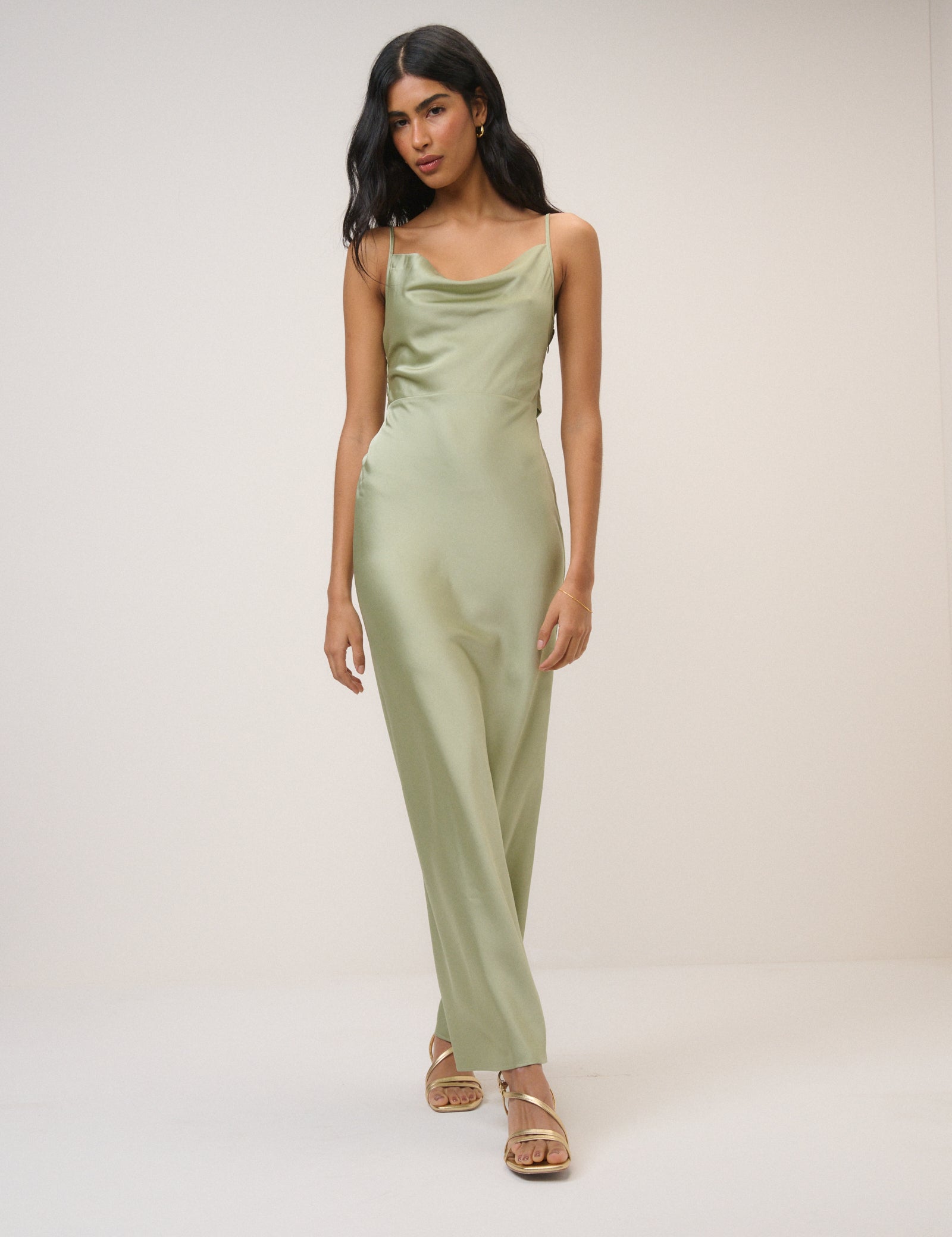 Sage Satin Strappy Ellison Maxi Dress