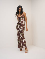 Chocolate Brown Floral Strappy Ellison Maxi Dress