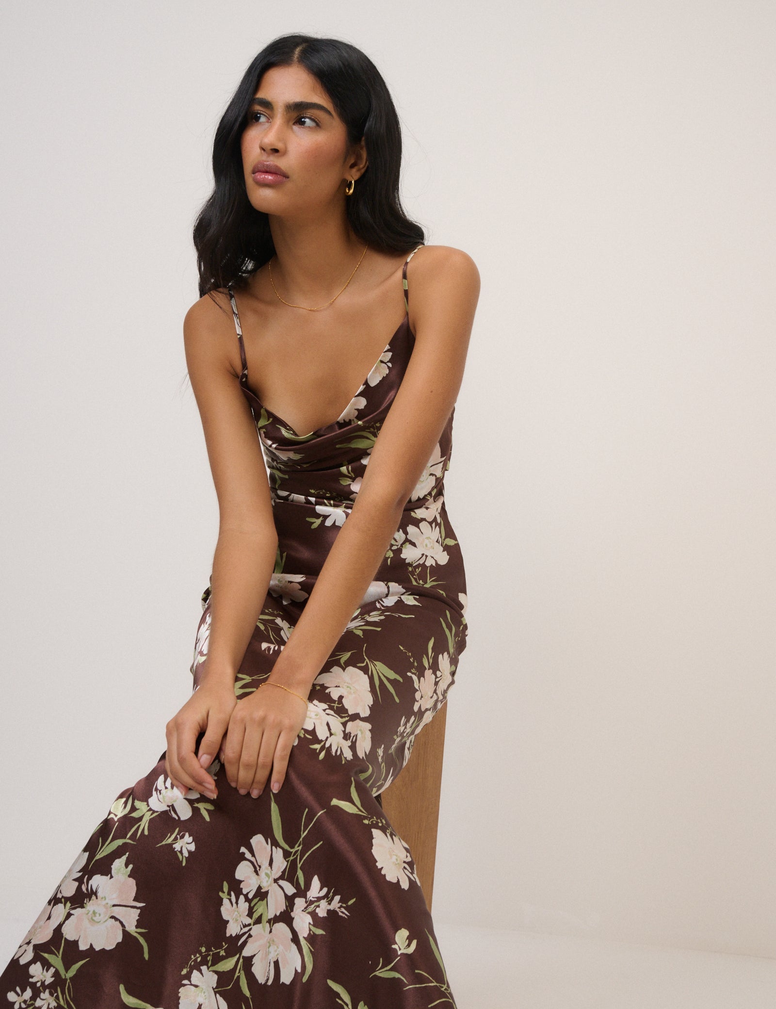 Chocolate Brown Floral Strappy Ellison Maxi Dress