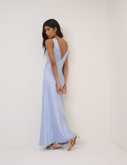 Soft Blue Satin Joey Maxi Dress