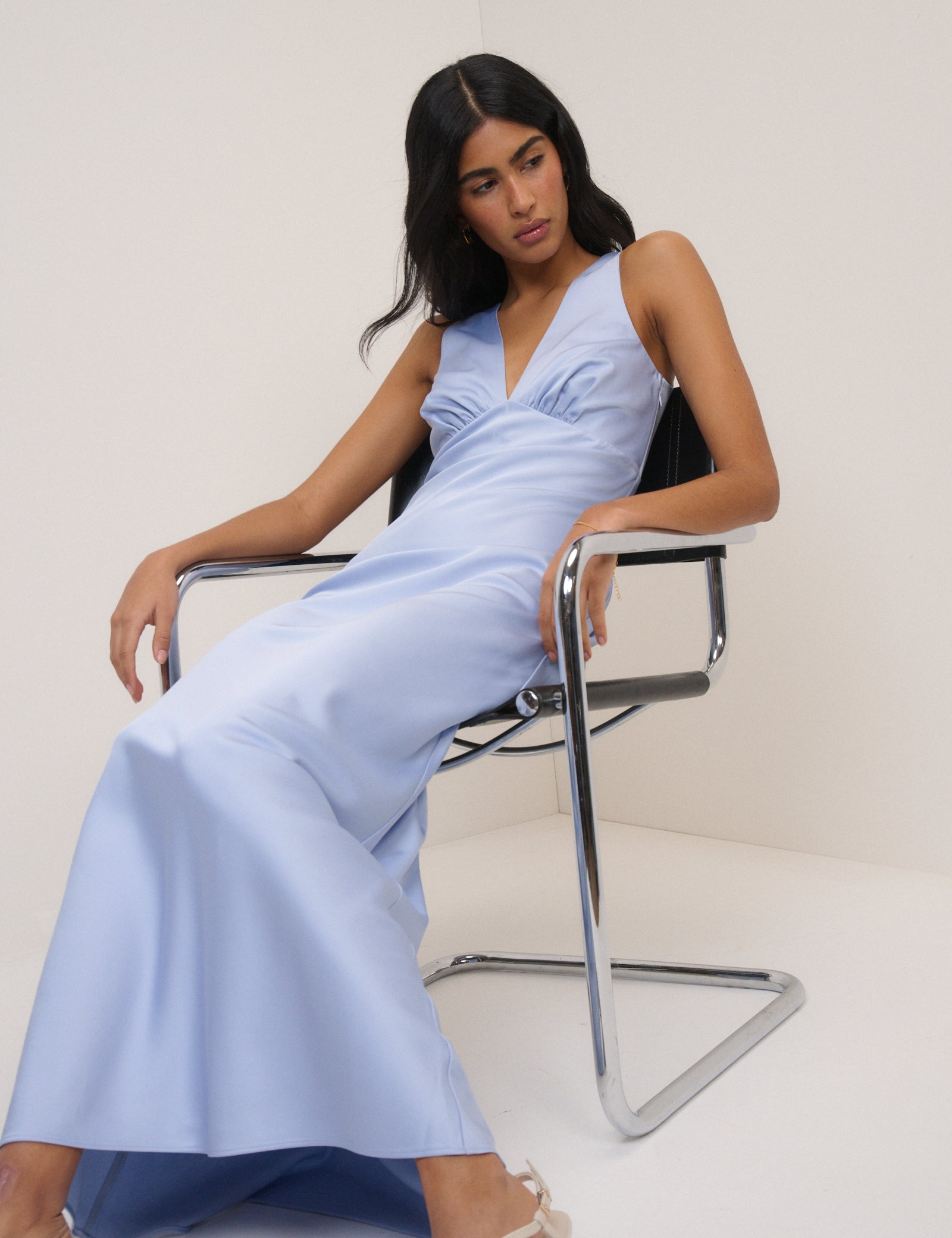 Soft Blue Satin Joey Maxi Dress