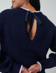 Navy Contrast Trim Knitted Jumper