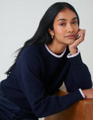 Navy Contrast Trim Knitted Jumper