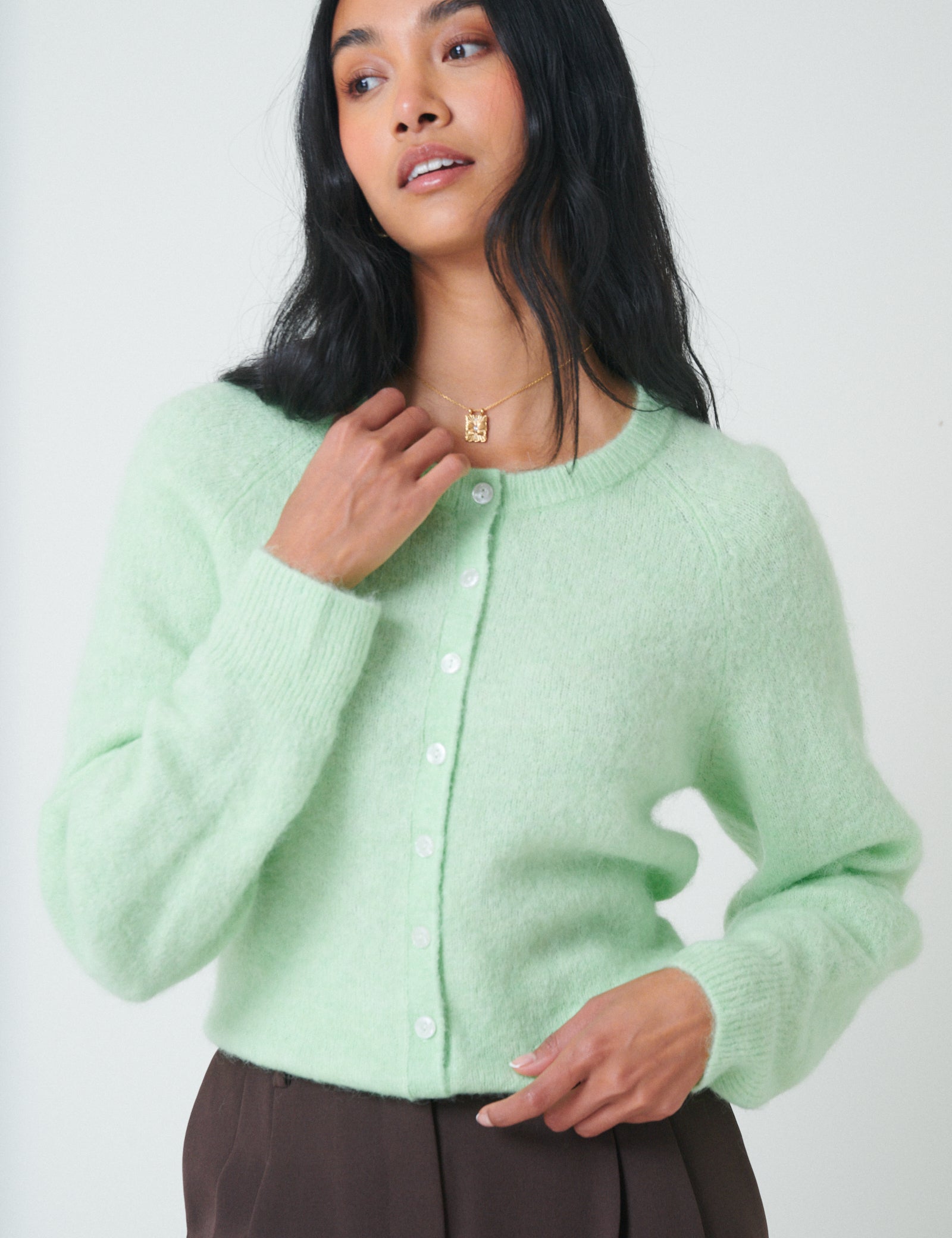 Mint Green Wool Blend Cardigan