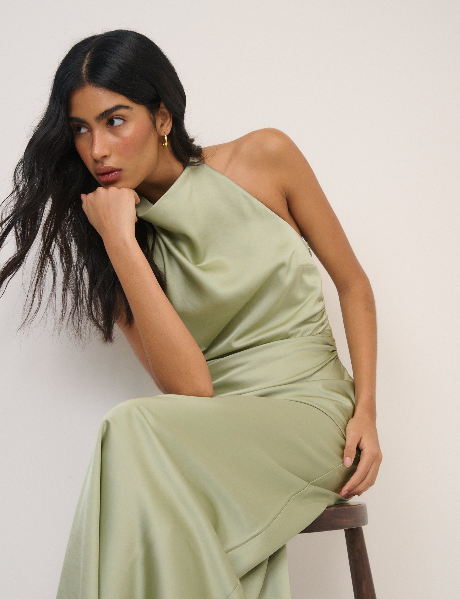 Sage Green Satin Column Devin Maxi Dress
