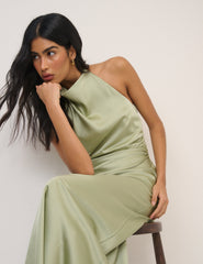 Sage Green Satin Column Devin Maxi Dress