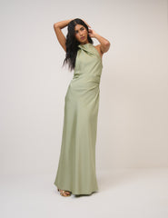 Sage Green Satin Column Devin Maxi Dress
